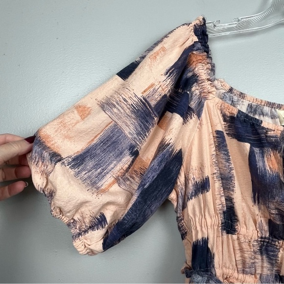 Universal Thread 100% cotton puff sleeve peach & blue midi dress, small. - Picture 6 of 10